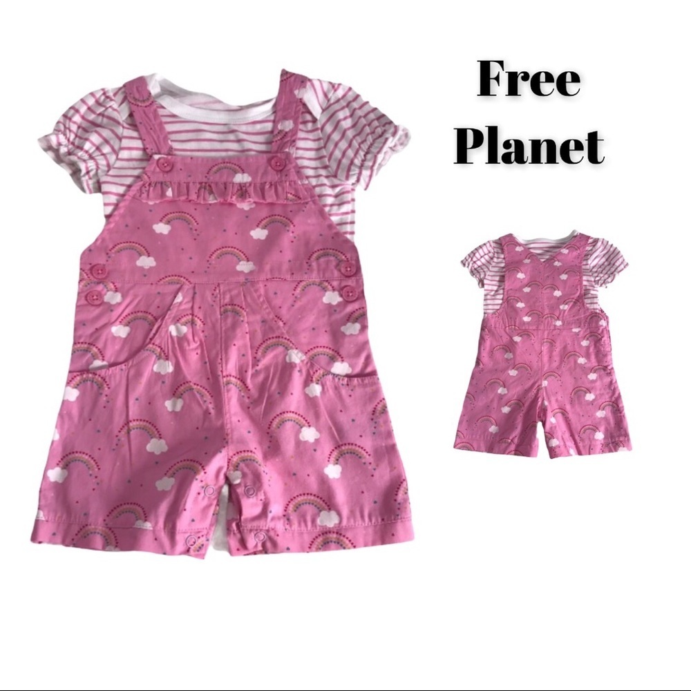 NWOT Free Planet Pink 2 Piece Baby Shortall Set